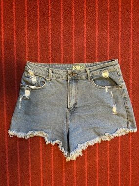 Rewash Light Blue Frayed Hem Distressed Denim Shorts